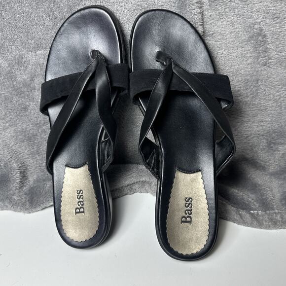 Bass Women's Heather Thong Sandals Black Leather Wedge Flip Flop Boho City Y2K 9 - Picture 11 of 16